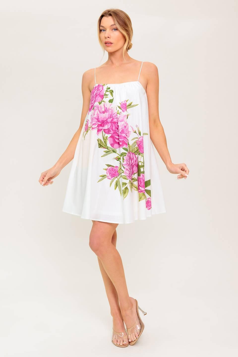 GARDEN WHISPERS PINK FLORAL WOVEN MINI DRESS - Glamourous Grace