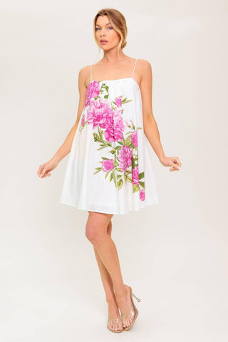 GARDEN WHISPERS PINK FLORAL WOVEN MINI DRESS - Glamourous Grace