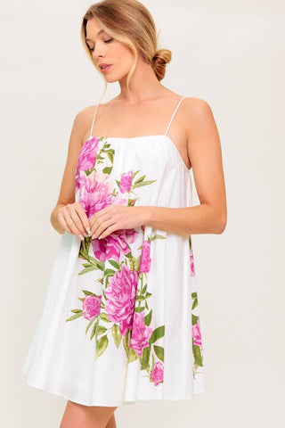 GARDEN WHISPERS PINK FLORAL WOVEN MINI DRESS - Glamourous Grace