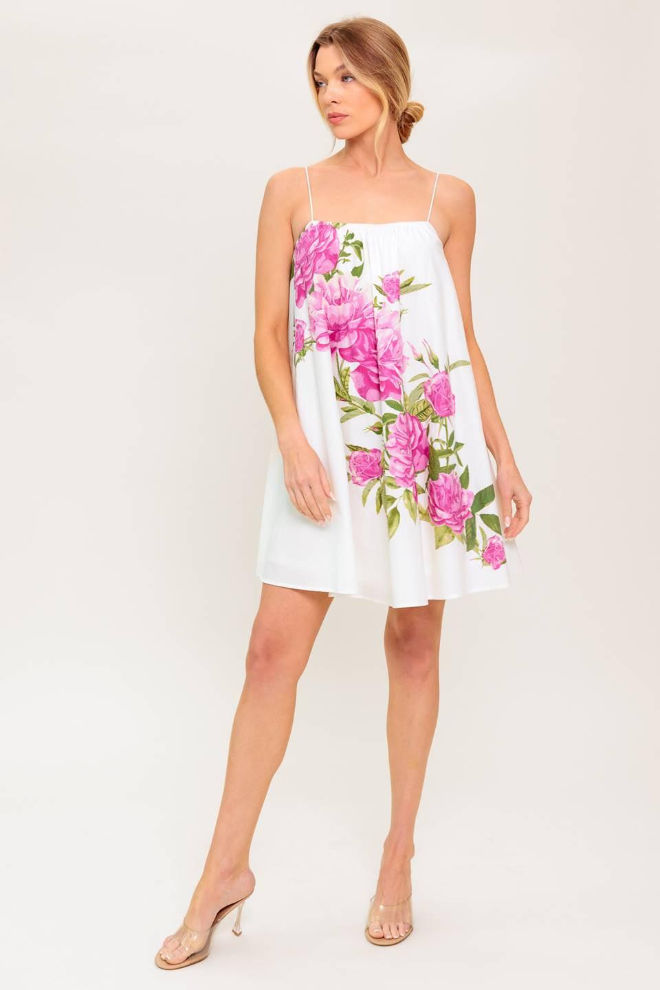GARDEN WHISPERS PINK FLORAL WOVEN MINI DRESS - Glamourous Grace