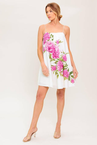 GARDEN WHISPERS PINK FLORAL WOVEN MINI DRESS - Glamourous Grace