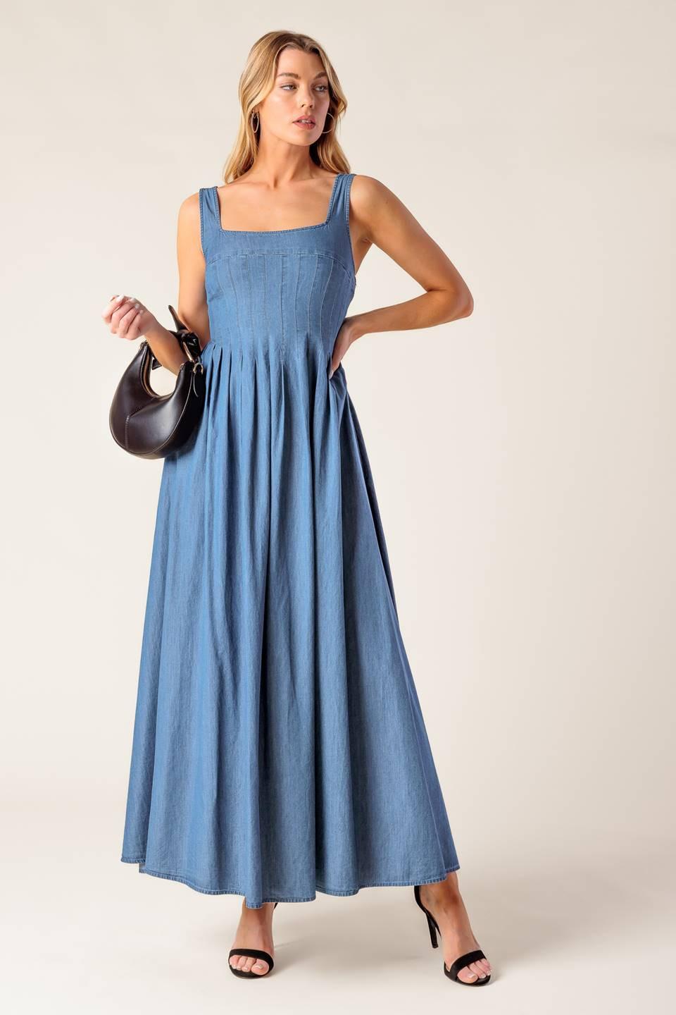 PASSIFLORA INDIGO DENIM MIDI DRESS - Glamourous Grace