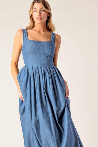 PASSIFLORA INDIGO DENIM MIDI DRESS - Glamourous Grace