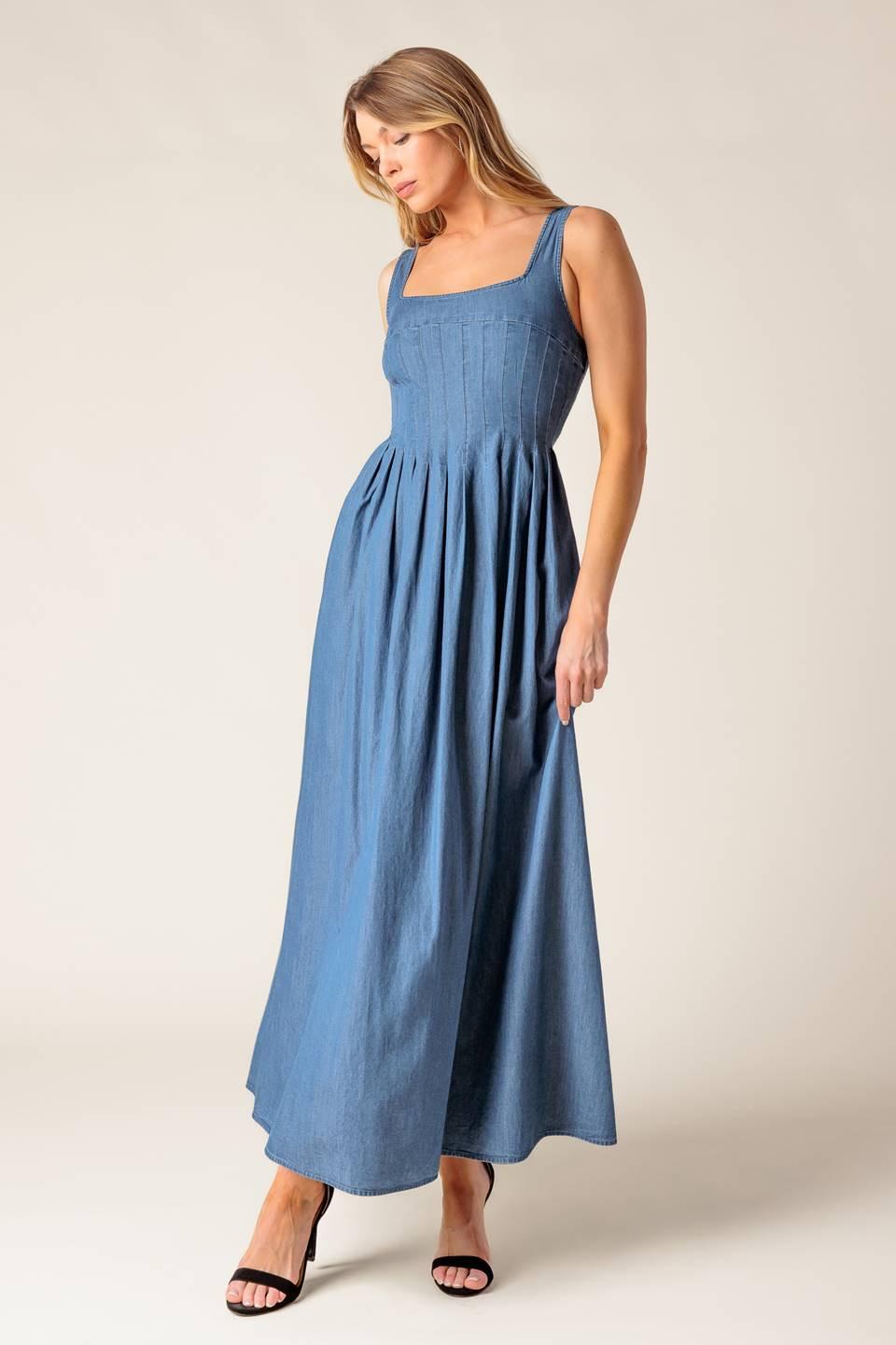 PASSIFLORA INDIGO DENIM MIDI DRESS - Glamourous Grace