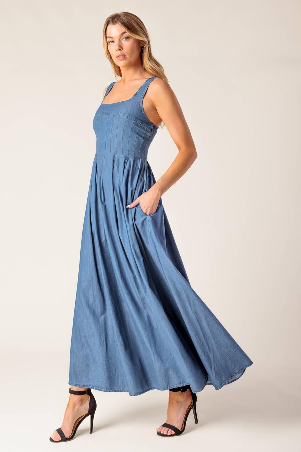 PASSIFLORA INDIGO DENIM MIDI DRESS - Glamourous Grace
