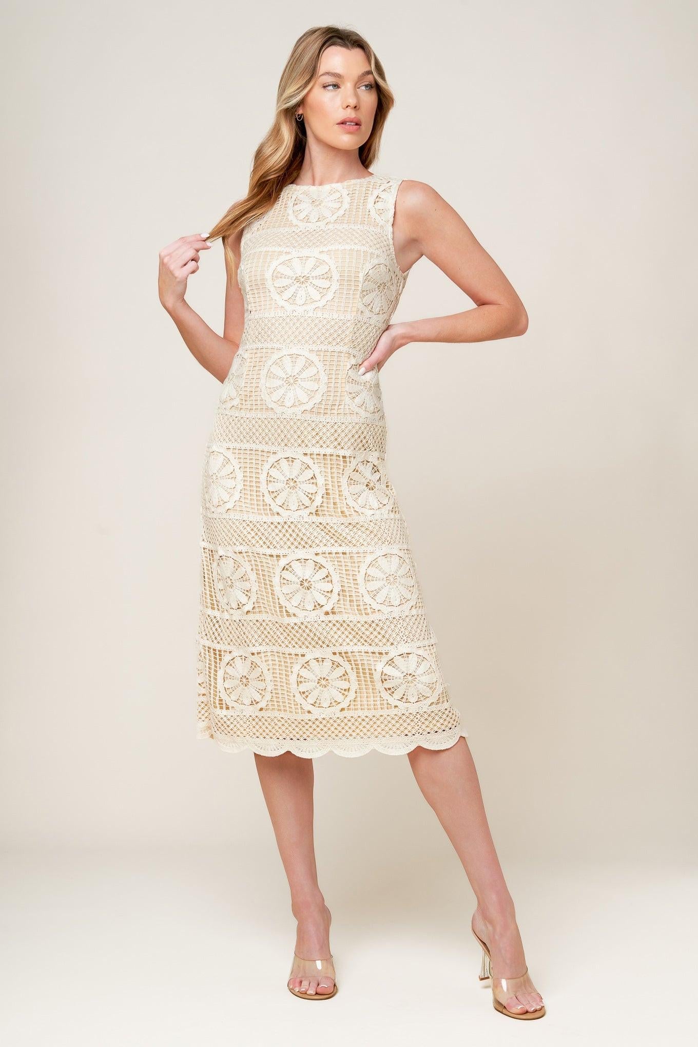 PRETTIEST ENERGY CREAM LACE MIDI DRESS - Glamourous Grace