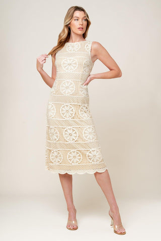 PRETTIEST ENERGY CREAM LACE MIDI DRESS - Glamourous Grace