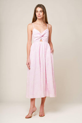 ALONG THE SHORE PINK WOVEN MIDI DRESS - Glamourous Grace