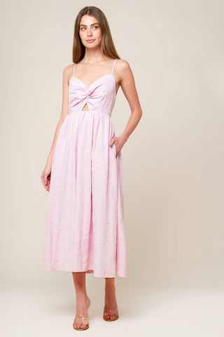 ALONG THE SHORE PINK WOVEN MIDI DRESS - Glamourous Grace