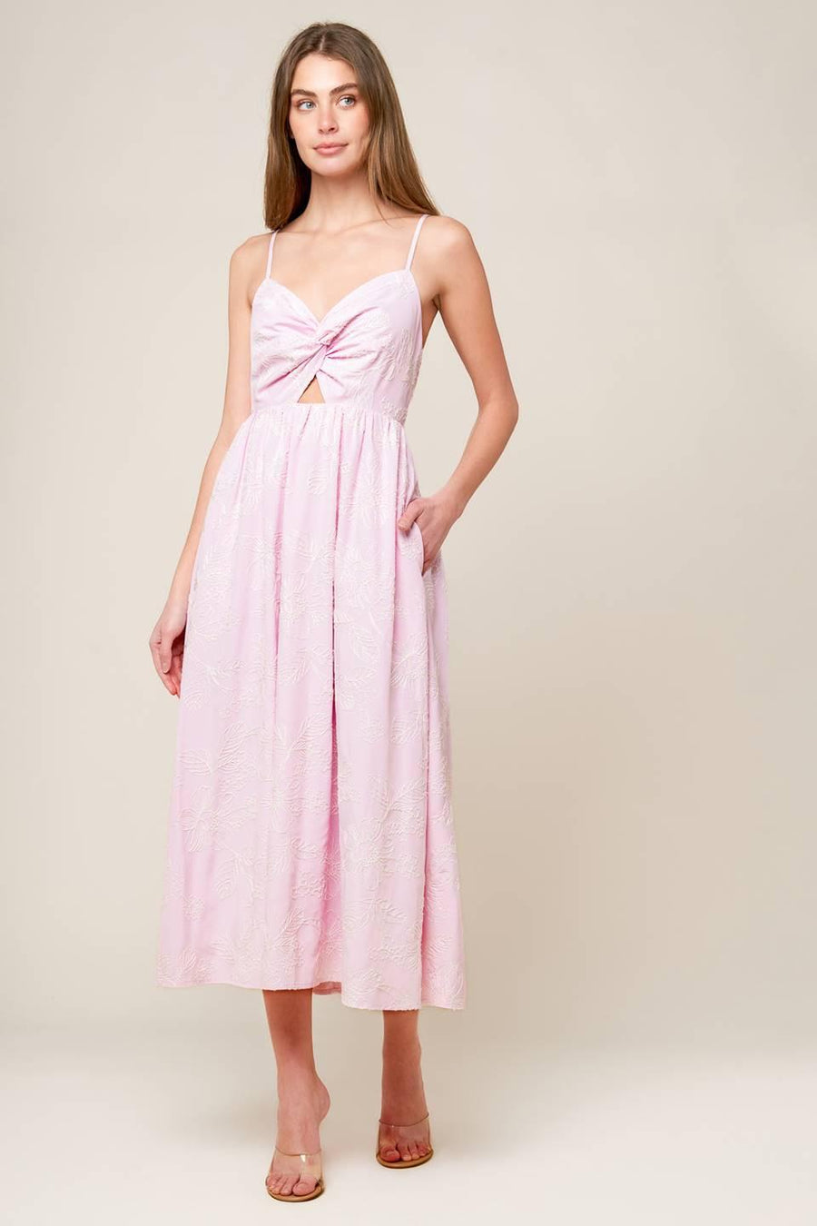 ALONG THE SHORE PINK WOVEN MIDI DRESS - Glamourous Grace