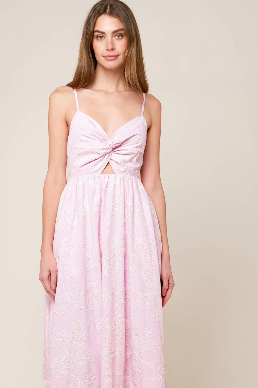 ALONG THE SHORE PINK WOVEN MIDI DRESS - Glamourous Grace