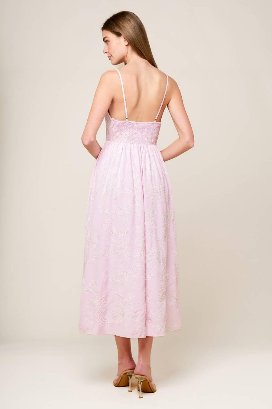 ALONG THE SHORE PINK WOVEN MIDI DRESS - Glamourous Grace