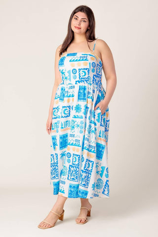 FLOWER GIRL BLUE WOVEN MIDI DRESS - Glamourous Grace