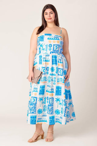 FLOWER GIRL BLUE WOVEN MIDI DRESS - Glamourous Grace