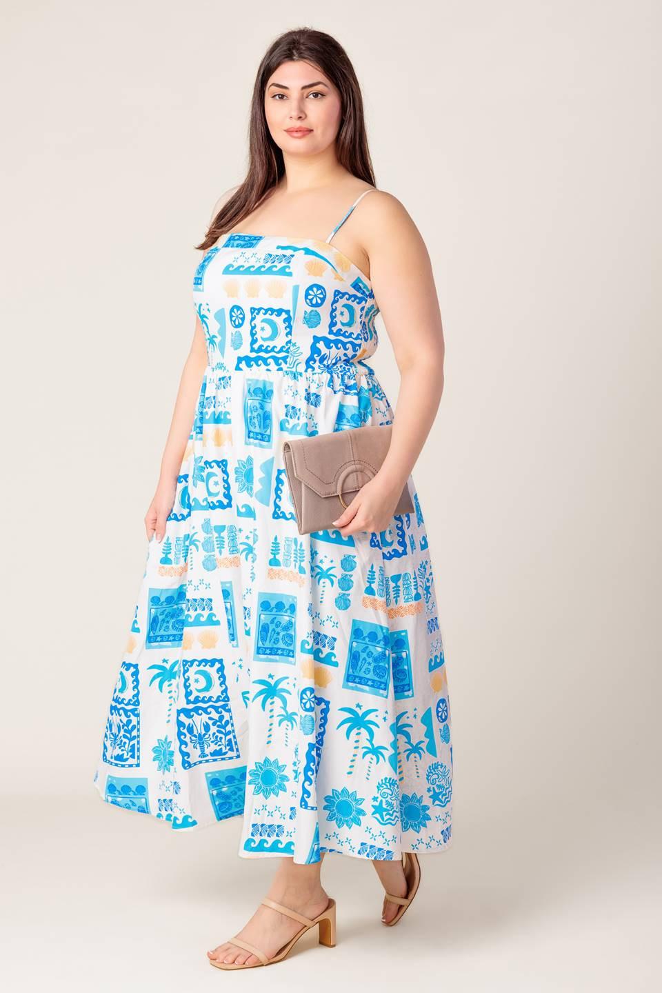 FLOWER GIRL BLUE WOVEN MIDI DRESS - Glamourous Grace