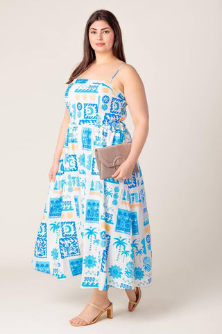 FLOWER GIRL BLUE WOVEN MIDI DRESS - Glamourous Grace