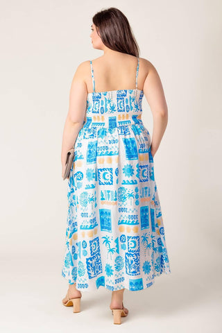 FLOWER GIRL BLUE WOVEN MIDI DRESS - Glamourous Grace