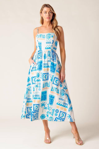 FLOWER GIRL BLUE WOVEN MIDI DRESS - Glamourous Grace