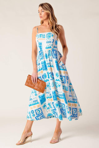FLOWER GIRL BLUE WOVEN MIDI DRESS - Glamourous Grace