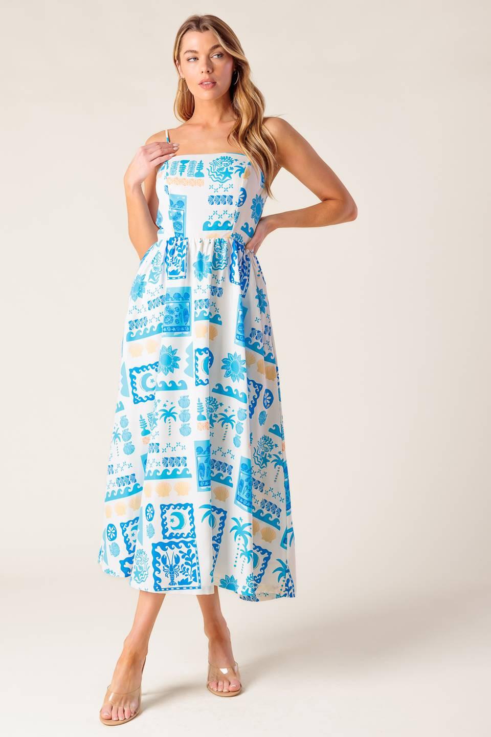 FLOWER GIRL BLUE WOVEN MIDI DRESS - Glamourous Grace