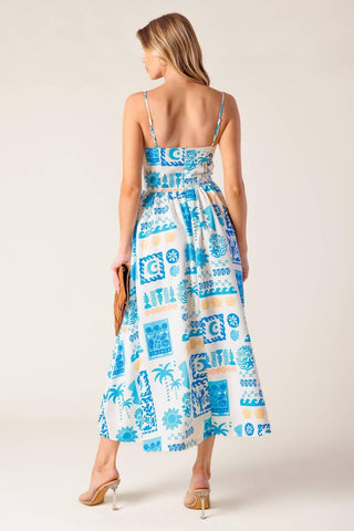 FLOWER GIRL BLUE WOVEN MIDI DRESS - Glamourous Grace