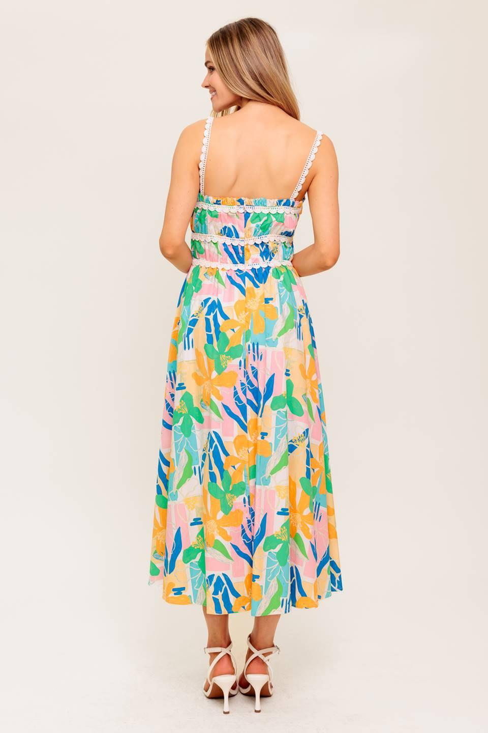 SUNLIT GARDEN PINK BLUE WOVEN MIDI DRESS - Glamourous Grace