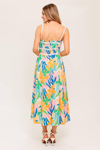 SUNLIT GARDEN PINK BLUE WOVEN MIDI DRESS - Glamourous Grace