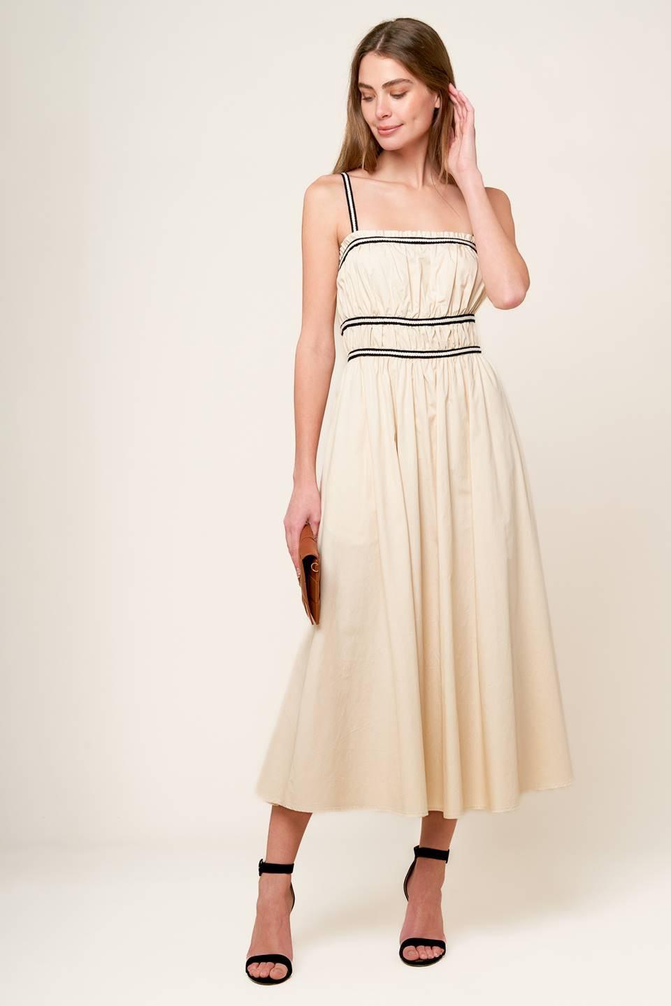 TERRIFIC TIMING CREAM WOVEN MIDI DRESS - Glamourous Grace