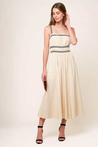 TERRIFIC TIMING CREAM WOVEN MIDI DRESS - Glamourous Grace