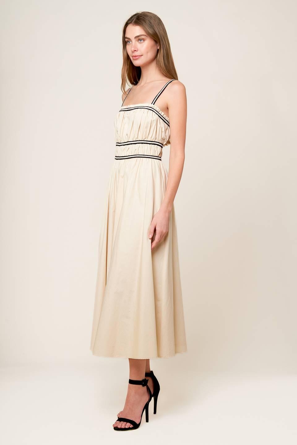 TERRIFIC TIMING CREAM WOVEN MIDI DRESS - Glamourous Grace