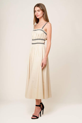TERRIFIC TIMING CREAM WOVEN MIDI DRESS - Glamourous Grace