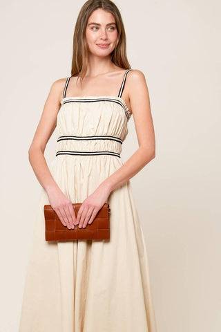 TERRIFIC TIMING CREAM WOVEN MIDI DRESS - Glamourous Grace