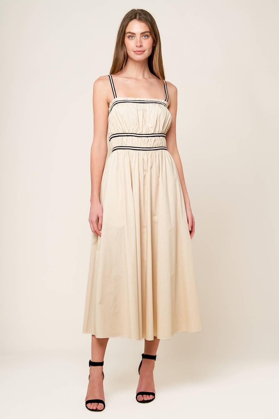 TERRIFIC TIMING CREAM WOVEN MIDI DRESS - Glamourous Grace