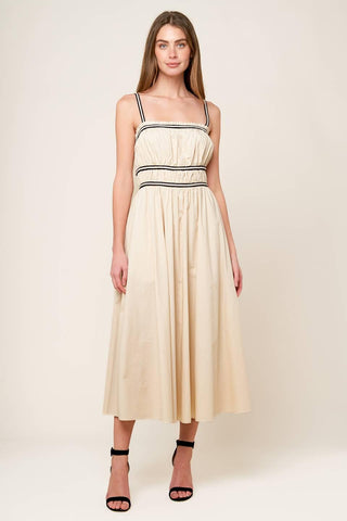 TERRIFIC TIMING CREAM WOVEN MIDI DRESS - Glamourous Grace