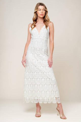 LOVING MENTALITY WHITE WOVEN LACE MIDI DRESS - Glamourous Grace