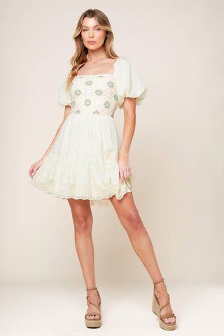 LOLA GRASS CREAM WOVEN MINI DRESS - Glamourous Grace