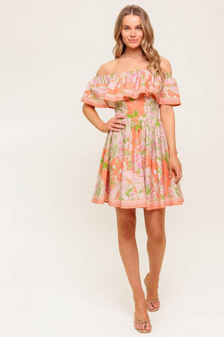 WHISPERING CORAL WOVEN MINI DRESS - Glamourous Grace