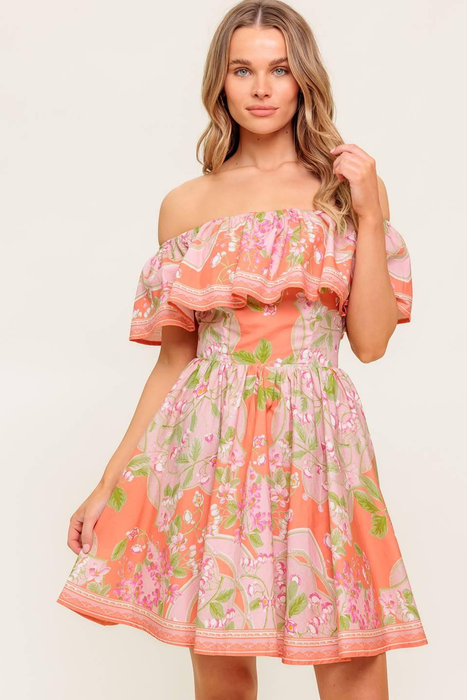 WHISPERING CORAL WOVEN MINI DRESS - Glamourous Grace