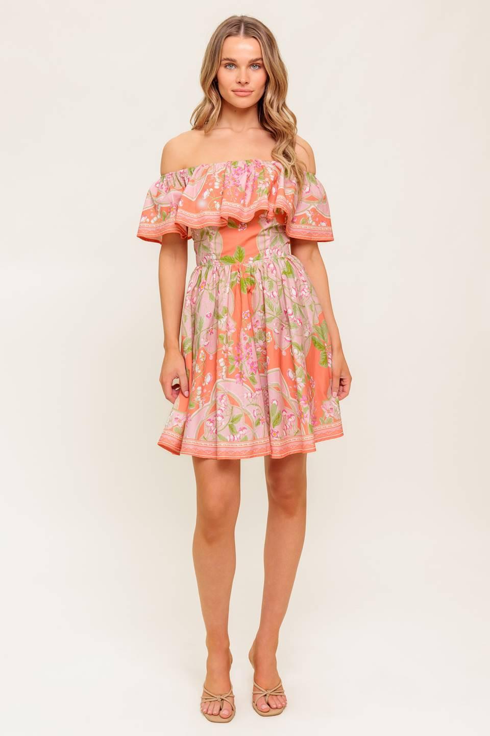 WHISPERING CORAL WOVEN MINI DRESS - Glamourous Grace