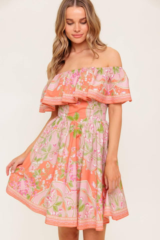 WHISPERING CORAL WOVEN MINI DRESS - Glamourous Grace