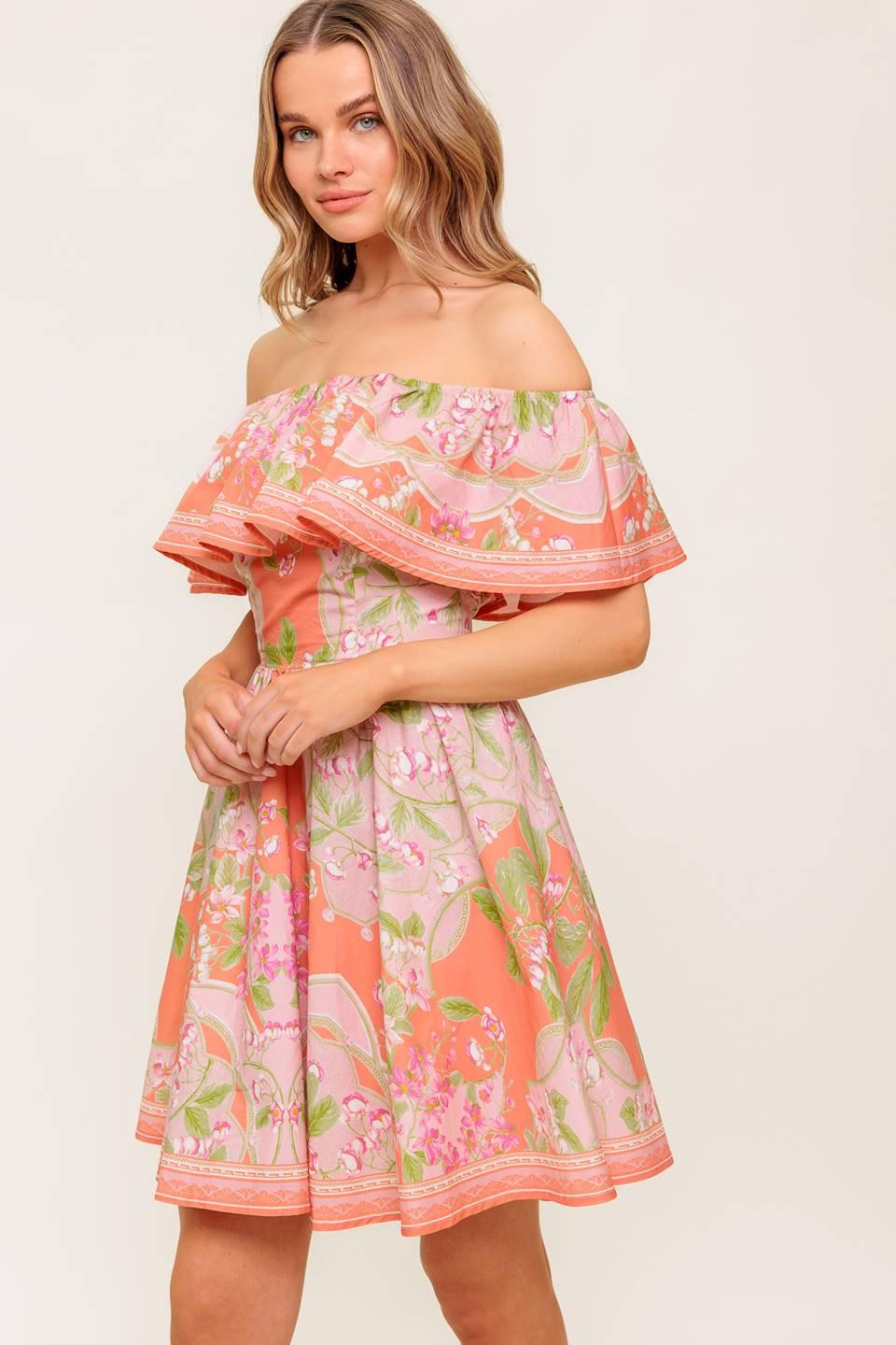 WHISPERING CORAL WOVEN MINI DRESS - Glamourous Grace