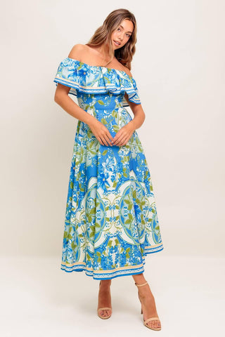 TROPICAL HAZE POWDER BLUE WOVEN MIDI DRESS - Glamourous Grace