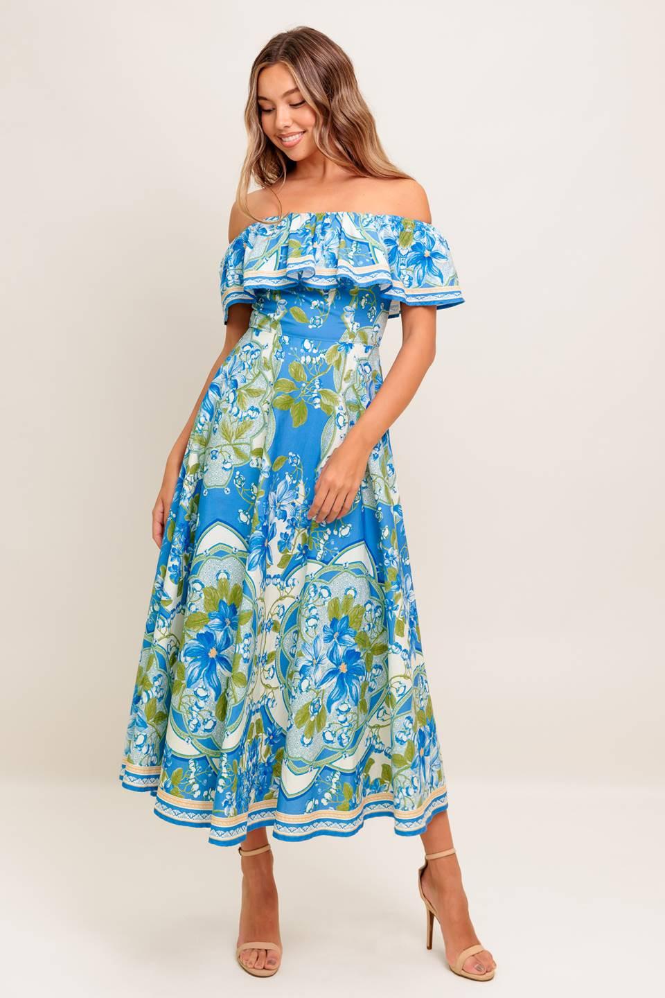 TROPICAL HAZE POWDER BLUE WOVEN MIDI DRESS - Glamourous Grace