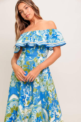 TROPICAL HAZE POWDER BLUE WOVEN MIDI DRESS - Glamourous Grace