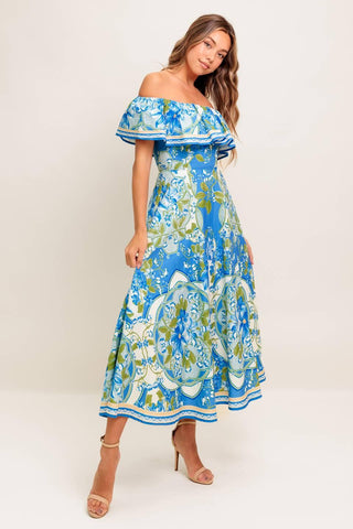 TROPICAL HAZE POWDER BLUE WOVEN MIDI DRESS - Glamourous Grace