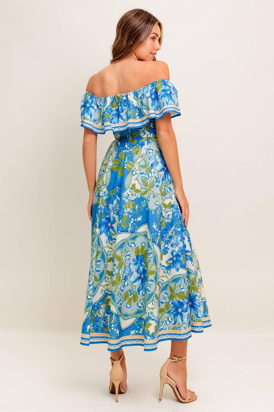 TROPICAL HAZE POWDER BLUE WOVEN MIDI DRESS - Glamourous Grace