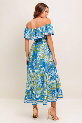 TROPICAL HAZE POWDER BLUE WOVEN MIDI DRESS - Glamourous Grace
