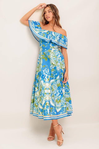 TROPICAL HAZE POWDER BLUE WOVEN MIDI DRESS - Glamourous Grace