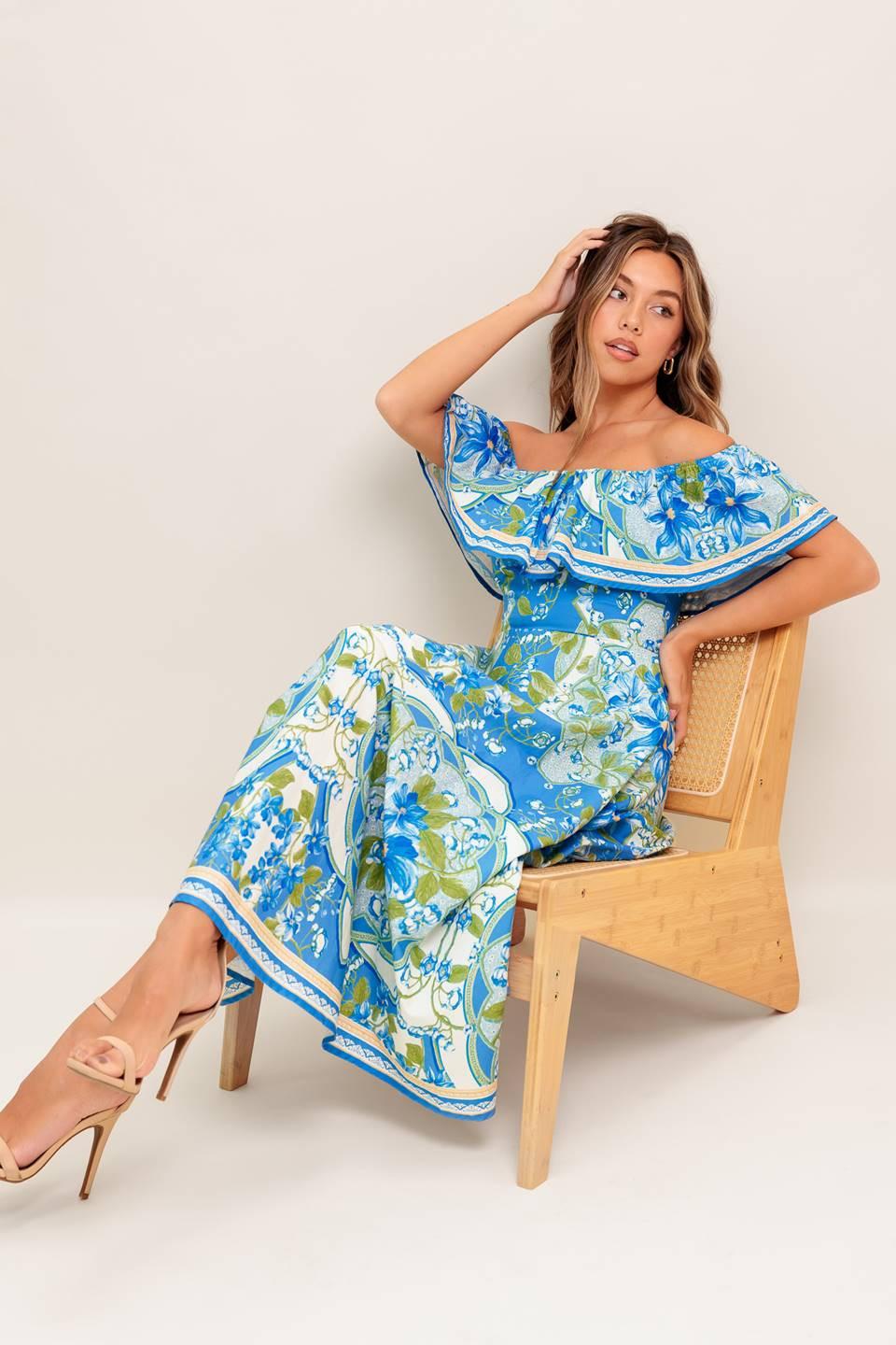 TROPICAL HAZE POWDER BLUE WOVEN MIDI DRESS - Glamourous Grace