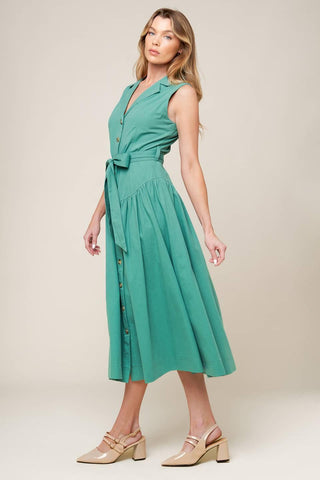WISHING WELL TEAL GREEN WOVEN MIDI DRESS - Glamourous Grace